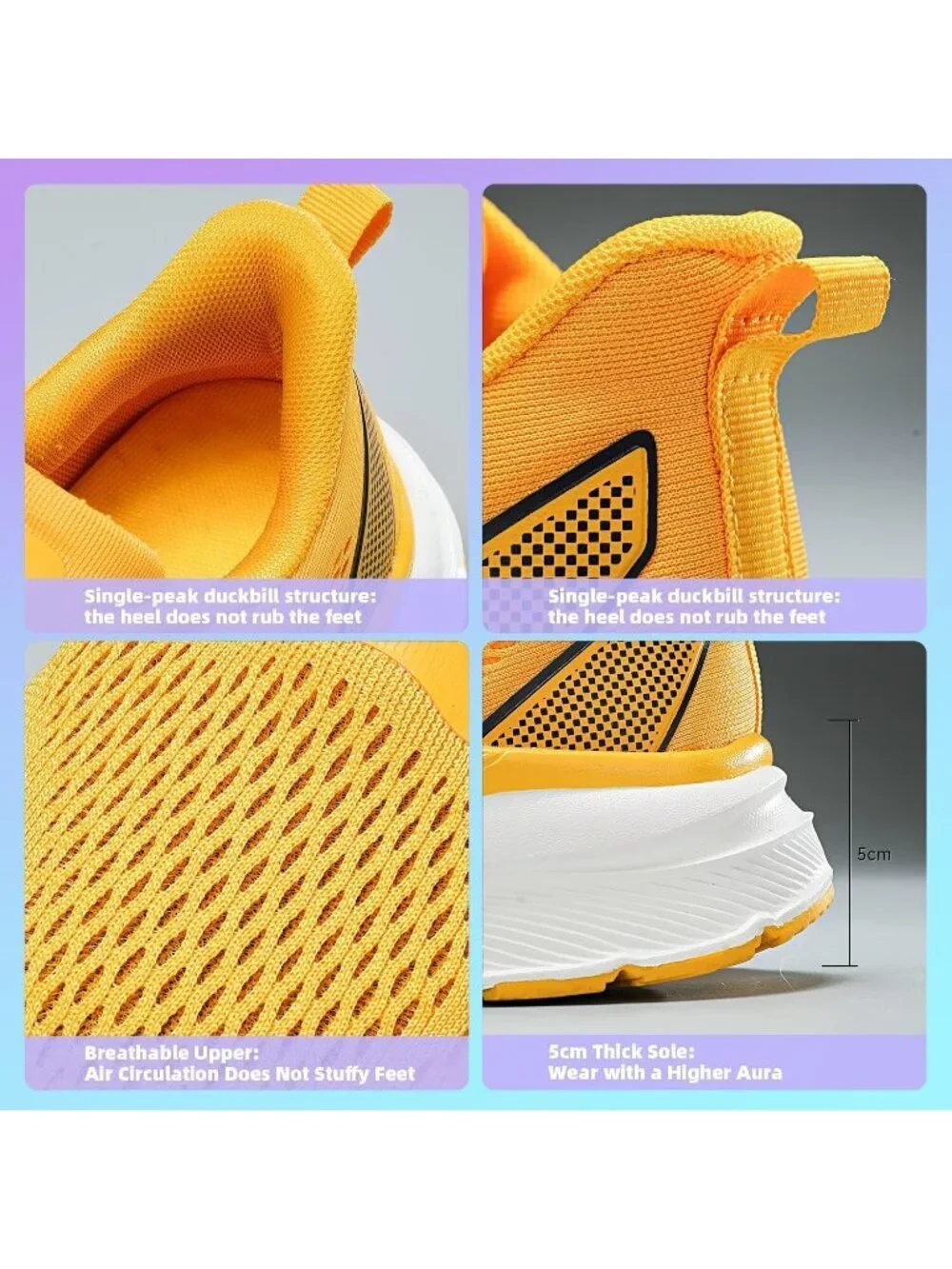 Men's Yellow Wide Walking Shoes Soft Sole Non Slip Running Comfortable Tennis